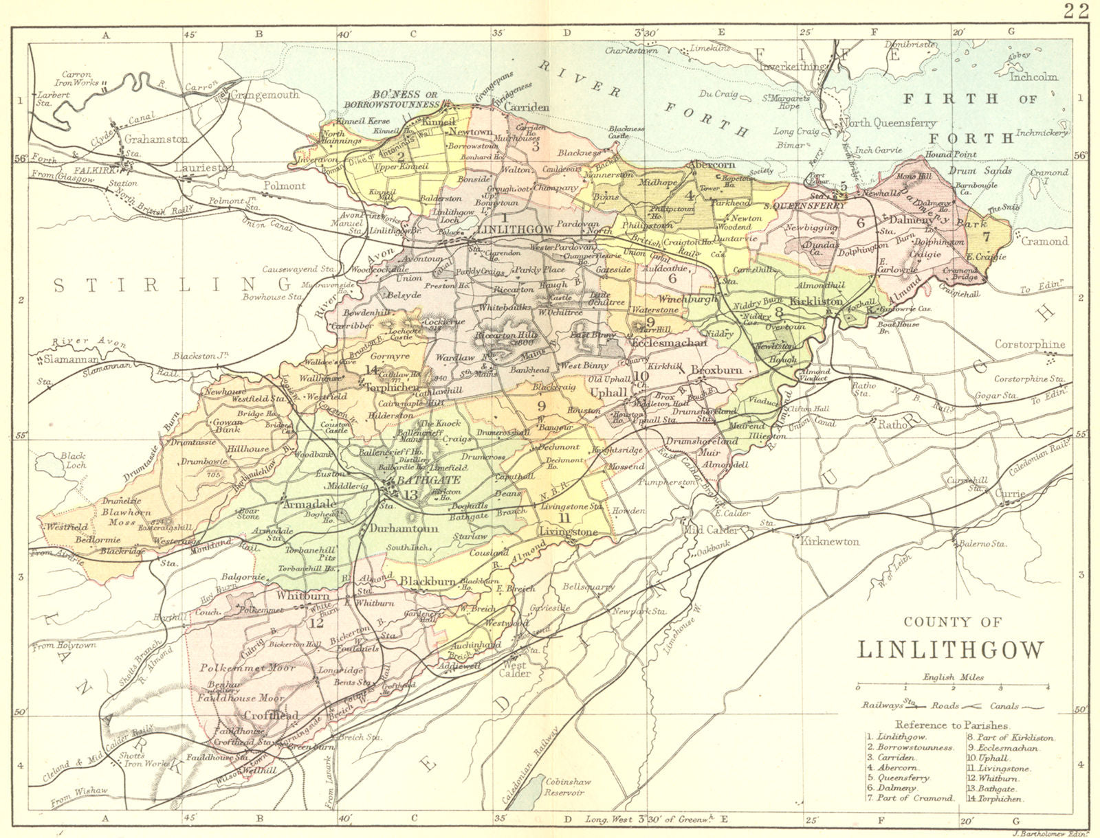 SCOTLAND. Linlithgow. Linlithgowshire; Philip 1891 old antique map plan chart